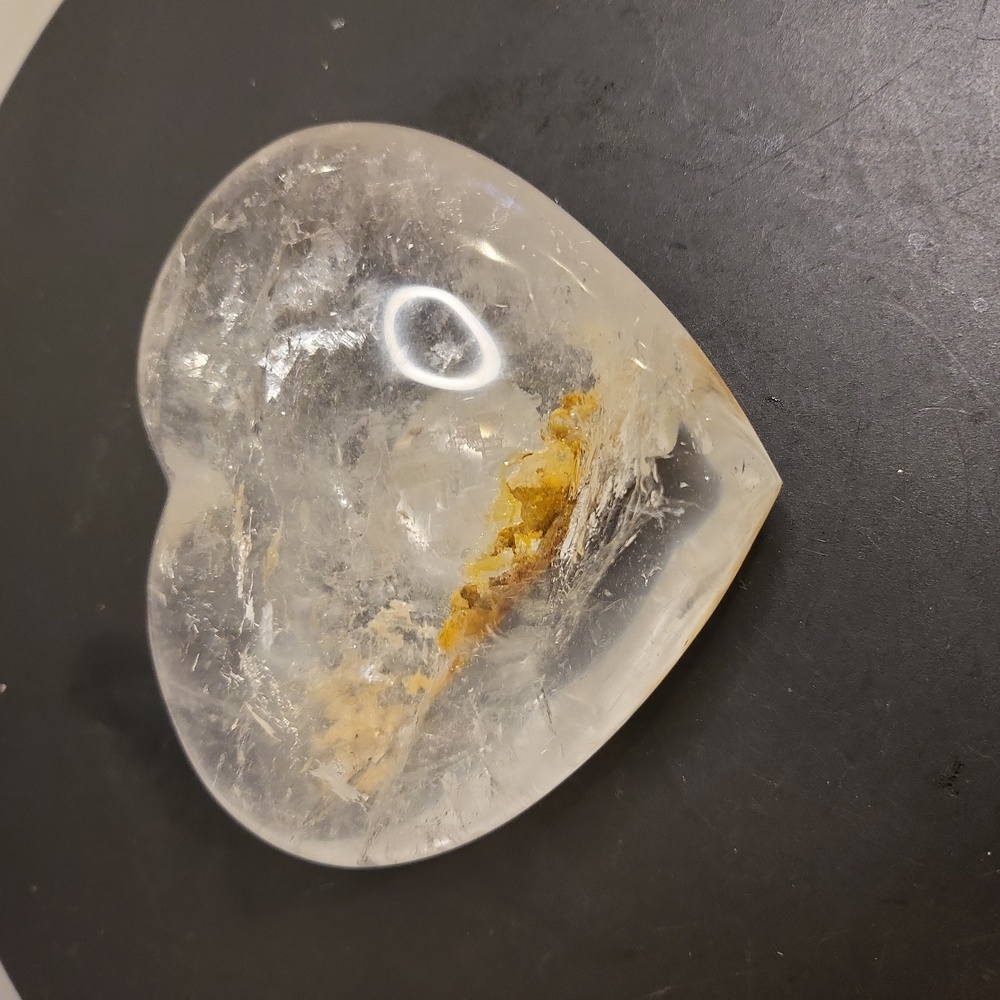 Quartz Crystal Natural Genuine Hand Polished Heart w/ Gold Vein 3.5"
